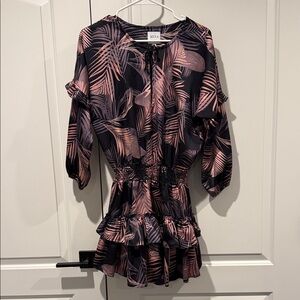 Misa Los Angeles Black and Pink Tropical Blouse